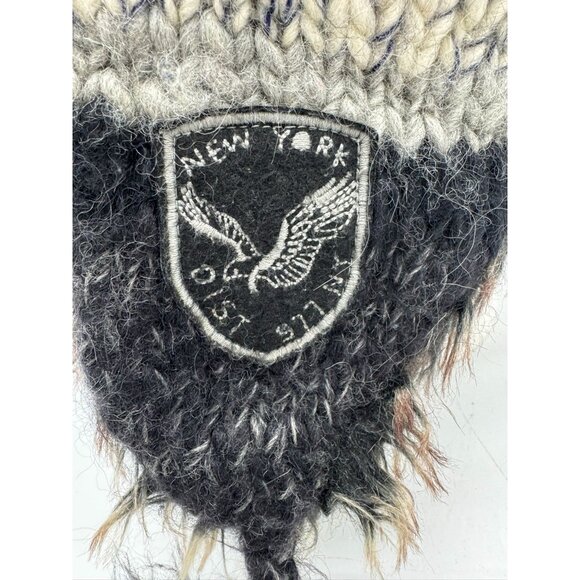 American Eagle Outfitters Trapper Hat With Faux Fur & Pom Pom Black/Gray Wool/Al - Picture 9 of 11